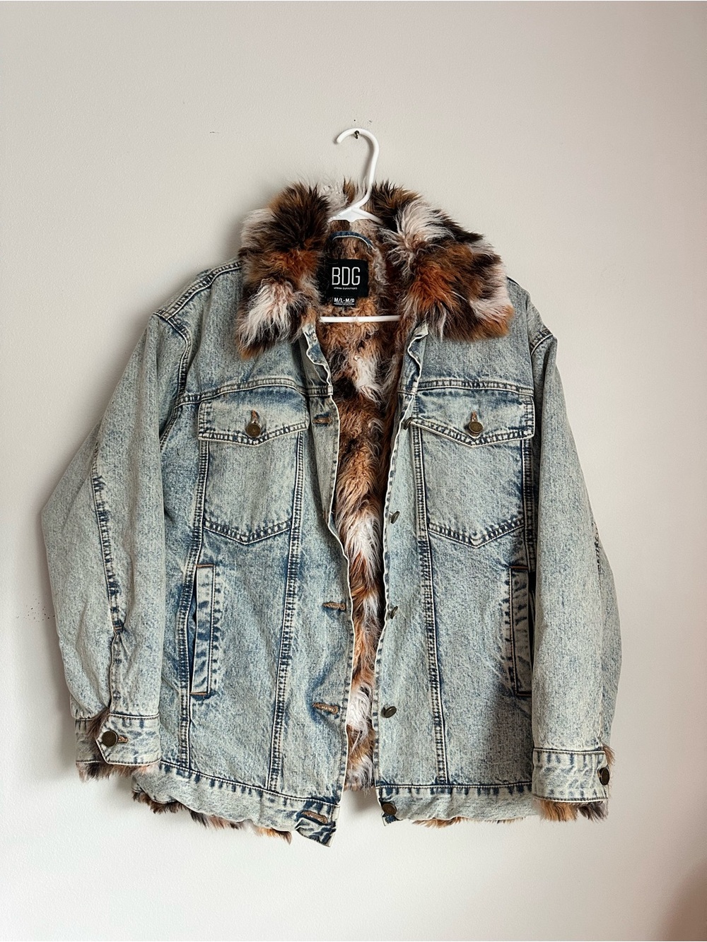 BDG Light Wash Denim Jacket with Brown Multi-Tone Faux Fur